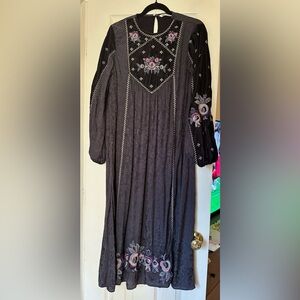 Zara velvet embroidered damask print dress romantic hippie navy purple M L XL